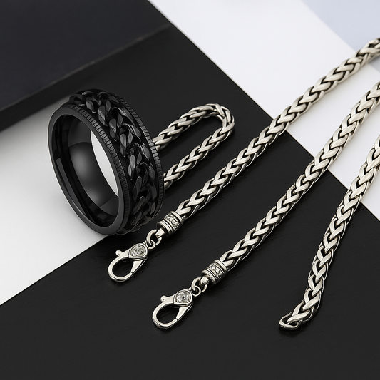 Spinner Ring, Silver Chain & Bracelet Combo